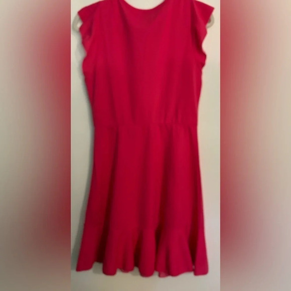 SHEIN Womens Pink Crewneck Flutter Cap Sleeve Flutter Hemline Sz 6 Med Dress - Picture 4 of 5
